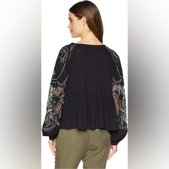 Free People Embroidered Peplum Penny Tee Black XS - Picture 10 of 10